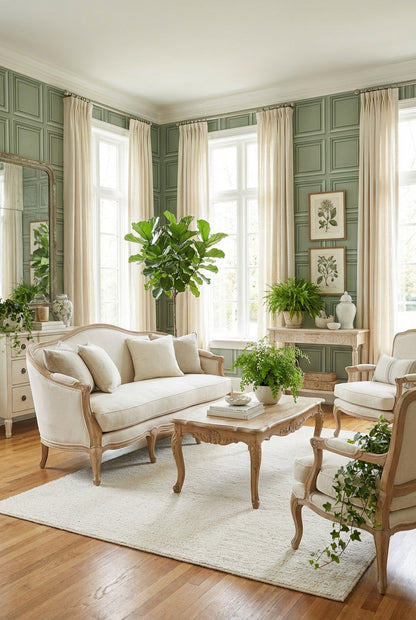 Sage Green Classic Panel Grid Wallpaper