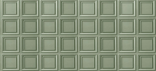 Sage Green Classic Panel Grid Wallpaper