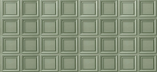 Sage Green Classic Panel Grid Wallpaper