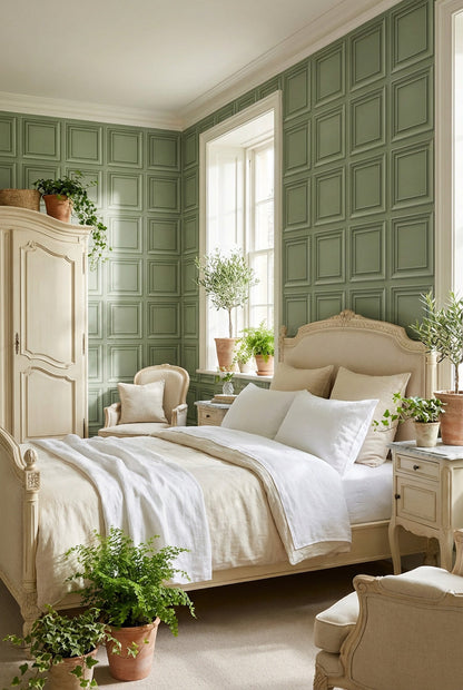 Sage Green Classic Panel Grid Wallpaper