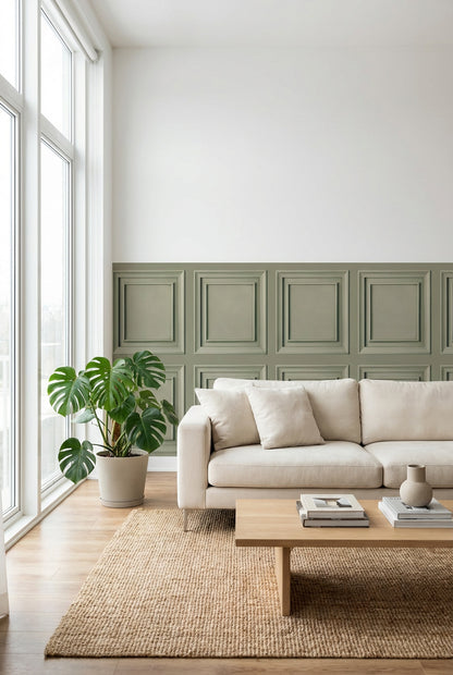 Sage Green Classic Square Panel Wall Mural Wallpaper