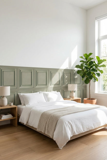 Sage Green Classic Square Panel Wall Mural Wallpaper