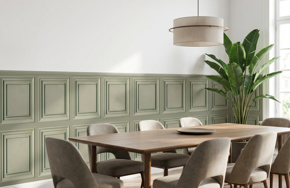 Sage Green Classic Square Panel Wall Mural Wallpaper