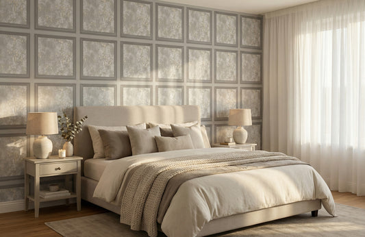Silver Stone Grid Panel Mural Wallpaper