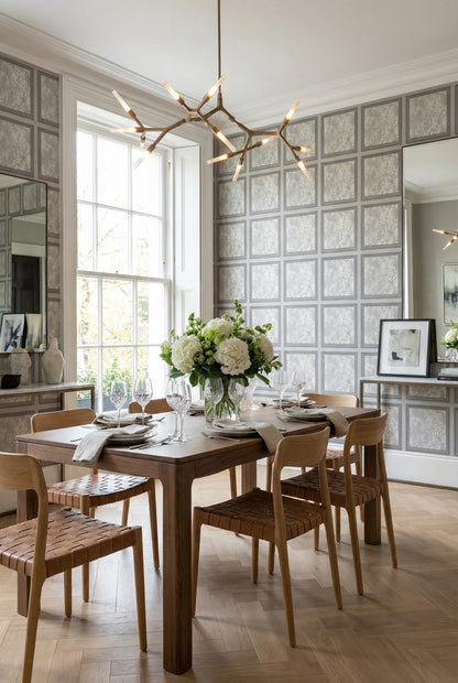 Silver Stone Grid Panel Mural Wallpaper