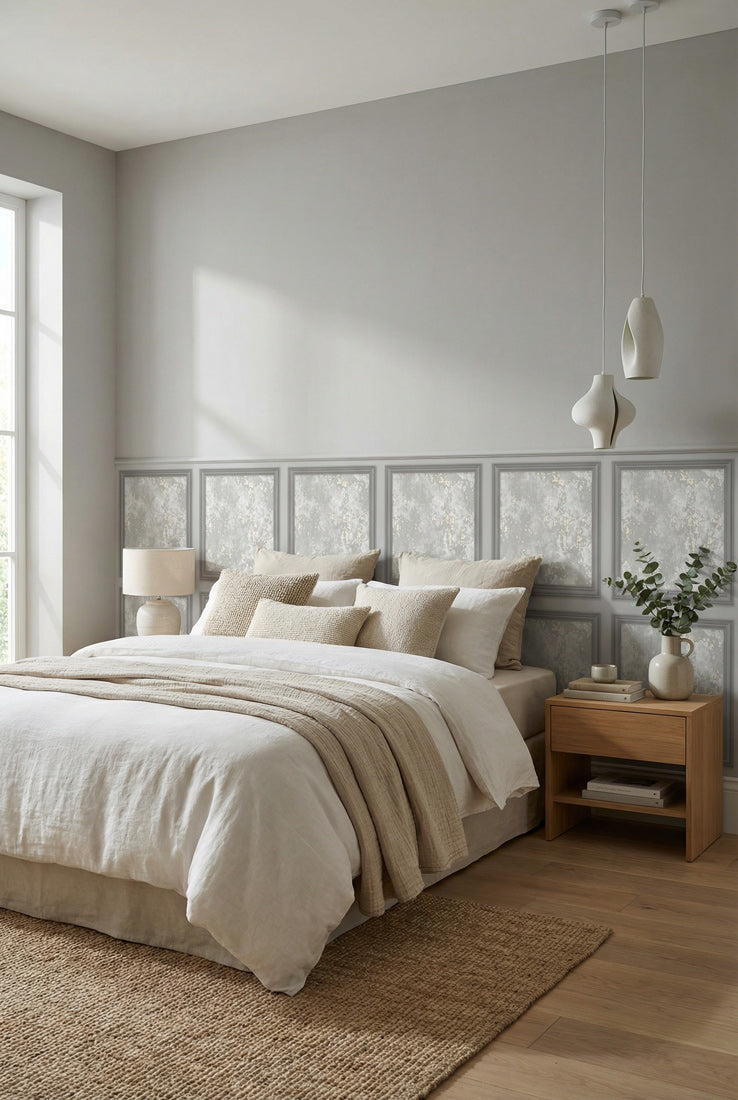 Silver Stone Grid Panel Mural Wallpaper