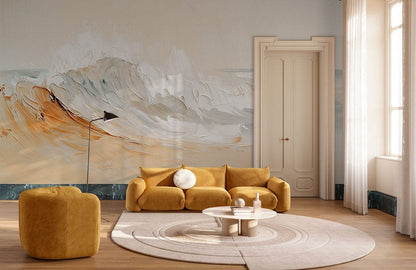 Soft Coastal Brushstroke Wave Mural Wallpaper