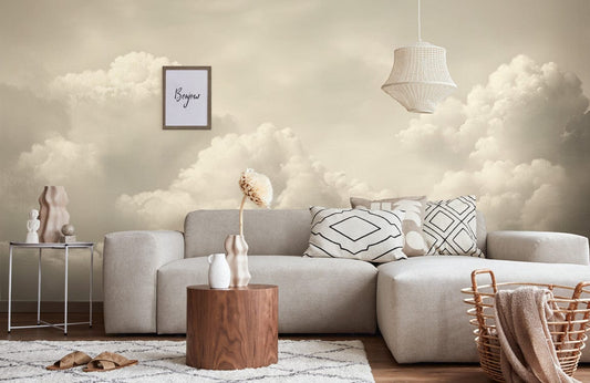 Soft Ivory Cloudscape Mural Wallpaper