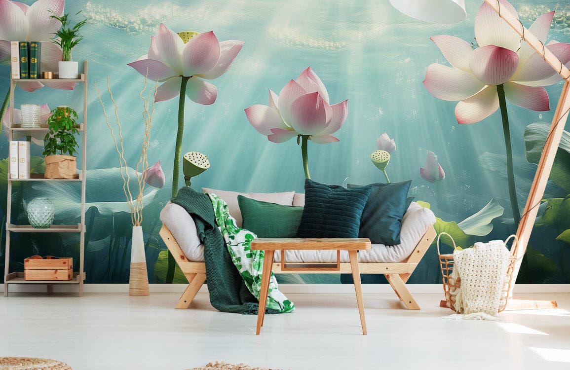 Sunlit Lotus Serenity Mural Wallpaper