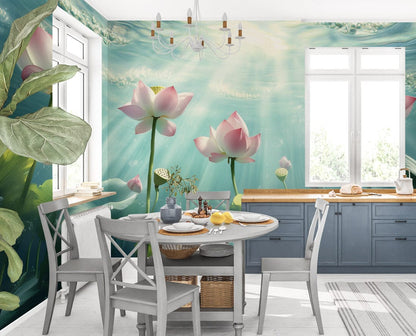 Sunlit Lotus Serenity Mural Wallpaper
