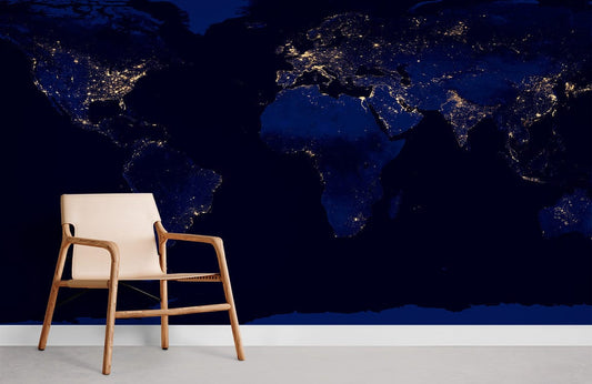 Dark Blue Earth Lights Mural Wallpaper