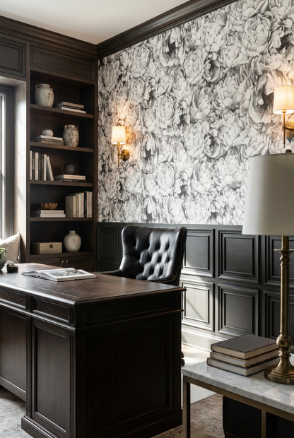 Vintage Grey Peony Pattern Wallpaper