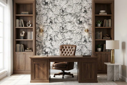 Vintage Grey Peony Pattern Wallpaper
