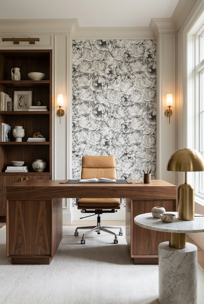 Vintage Grey Peony Pattern Wallpaper