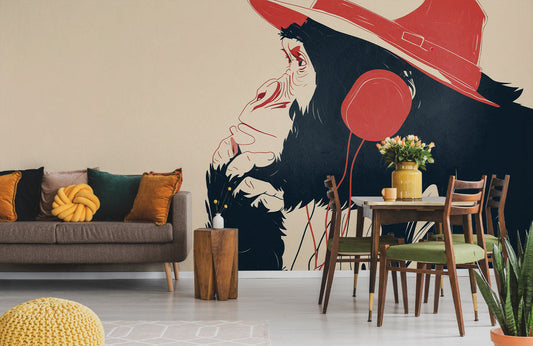 Vintage Rhythm Chimp Mural Wallpaper