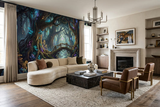 Teal Glow Enchanted Forest Wallpaper Mural - image 1