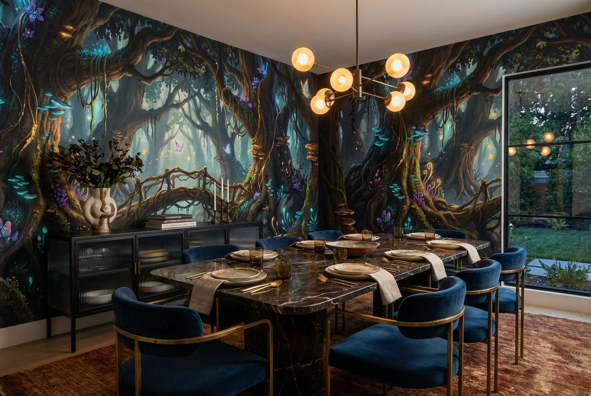 Teal Glow Enchanted Forest Wallpaper Mural - image 3