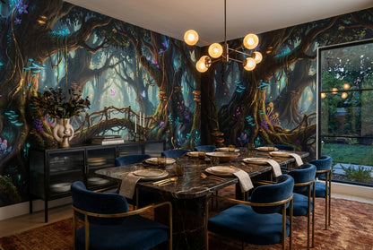 Teal Glow Enchanted Forest Wallpaper Mural - image 3