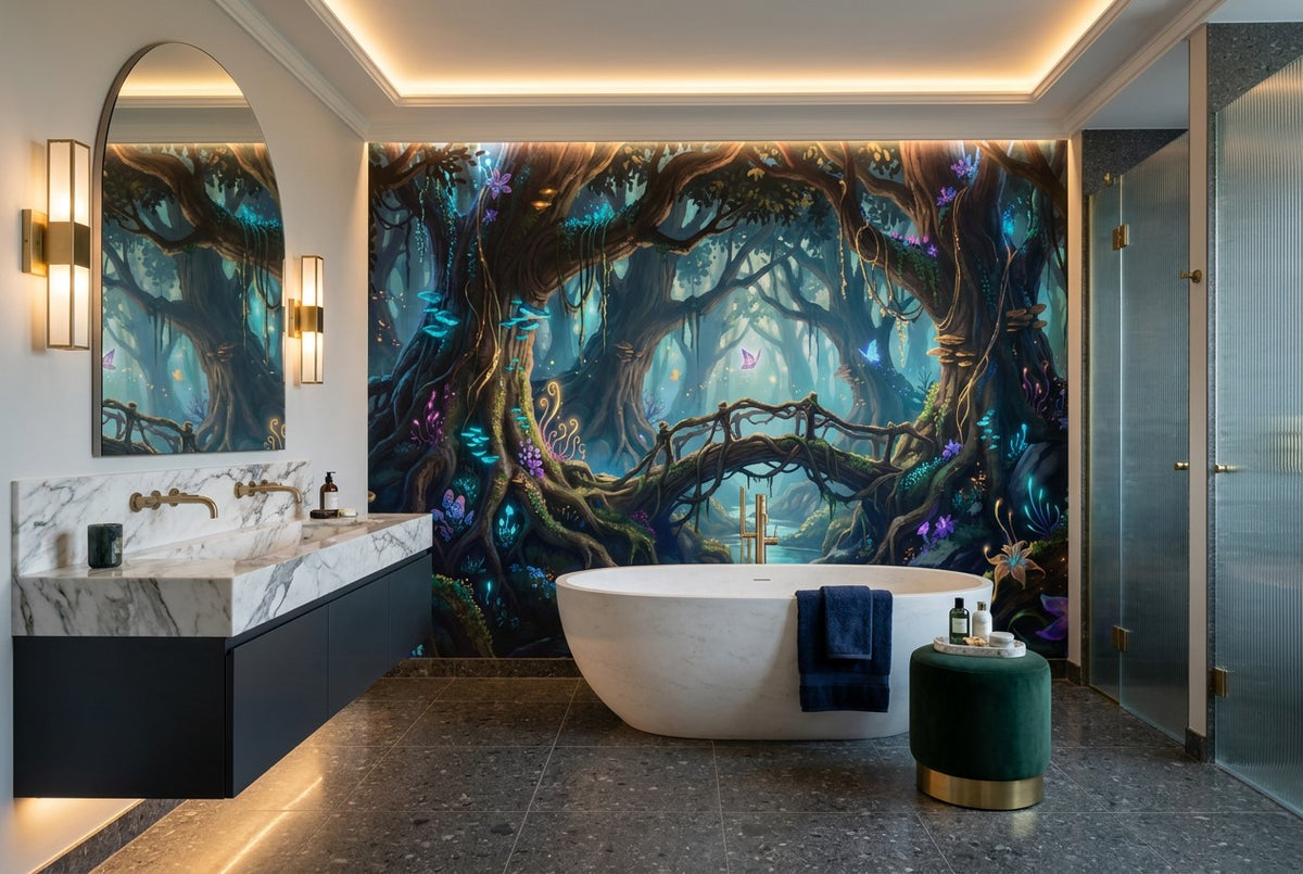 Teal Glow Enchanted Forest Wallpaper Mural - image 4