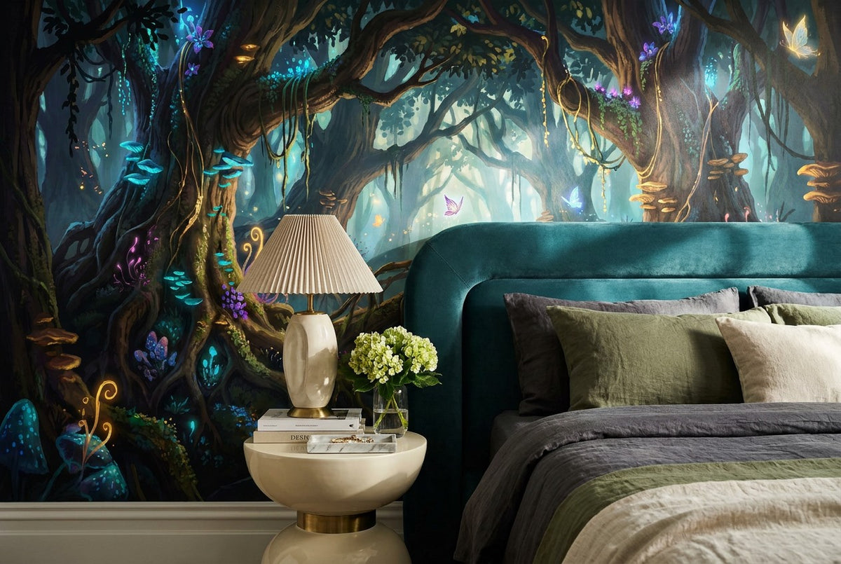 Teal Glow Enchanted Forest Wallpaper Mural - image 5