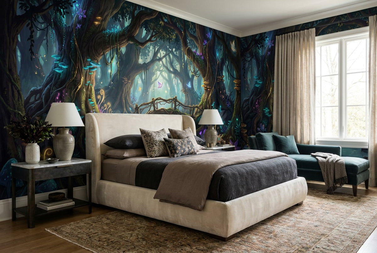 Teal Glow Enchanted Forest Wallpaper Mural - image 6