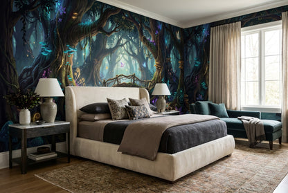 Teal Glow Enchanted Forest Wallpaper Mural - image 6