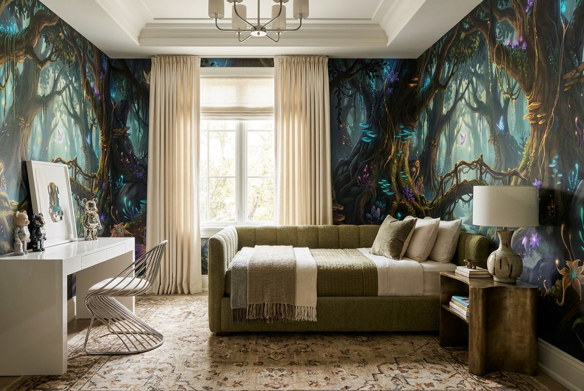 Teal Glow Enchanted Forest Wallpaper Mural - image 7