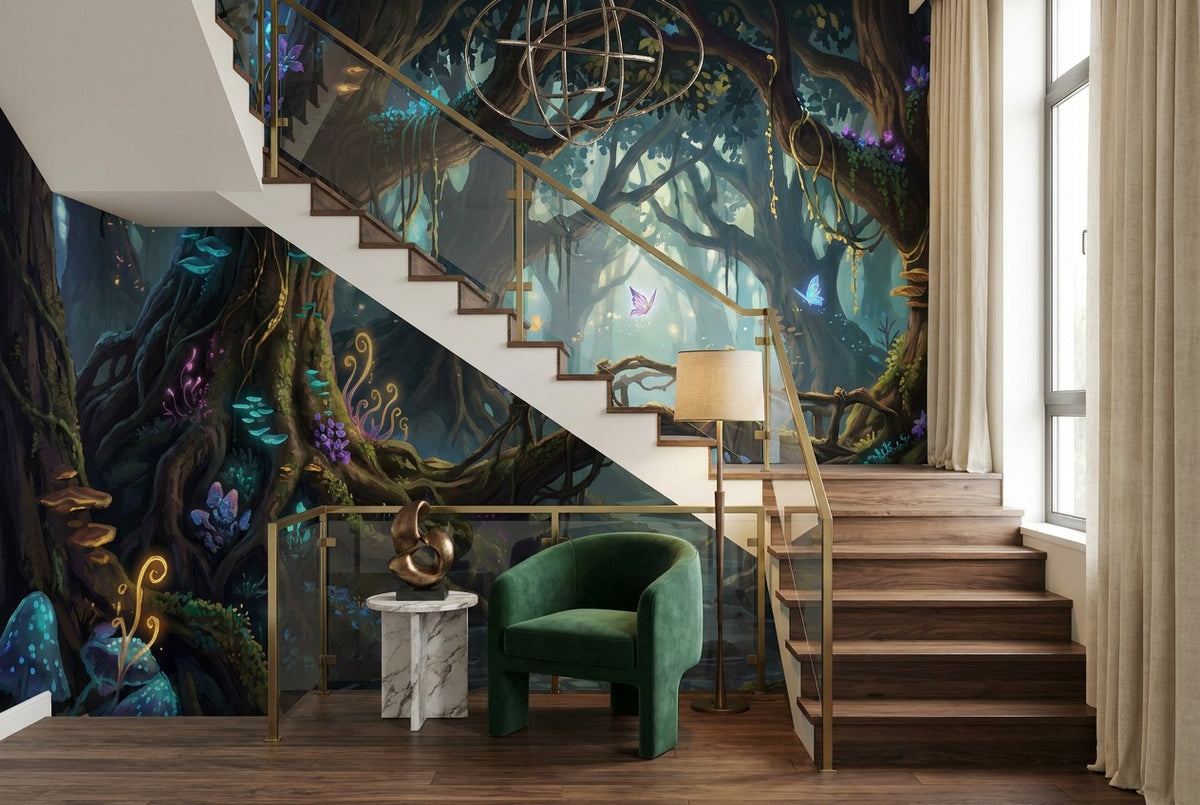 Teal Glow Enchanted Forest Wallpaper Mural - image 9