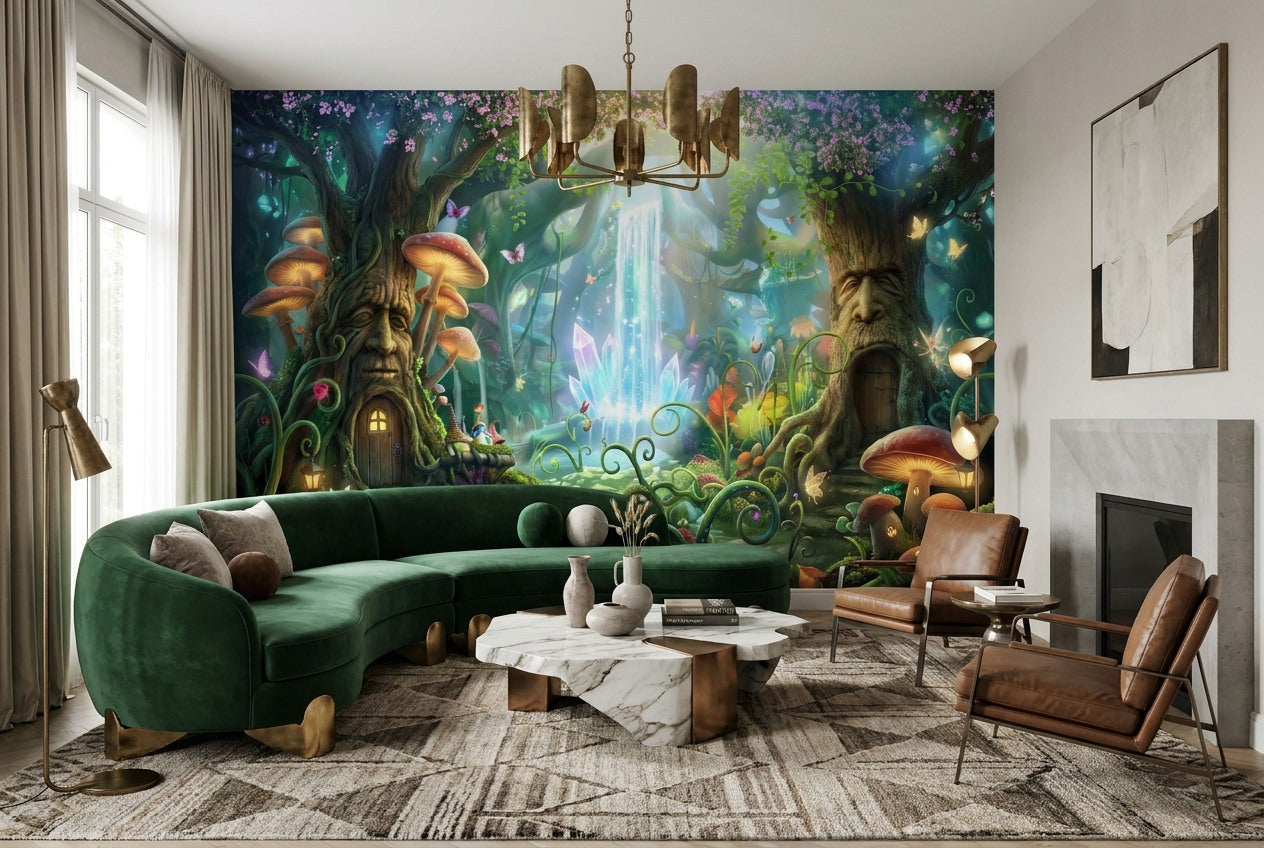Teal Mushroom Enchanted Forest Wallpaper Mural - image 1