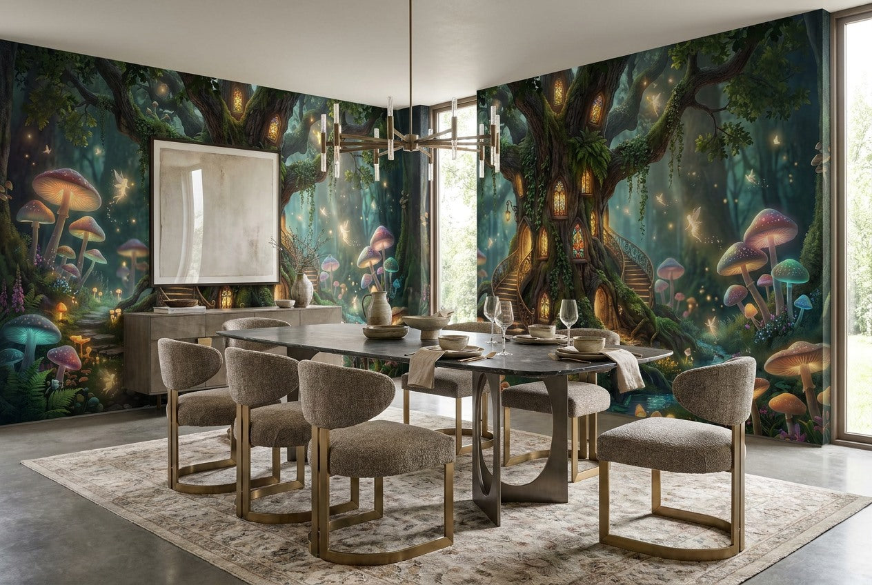 Teal Mushroom Enchanted Forest Wallpaper Mural - image 3