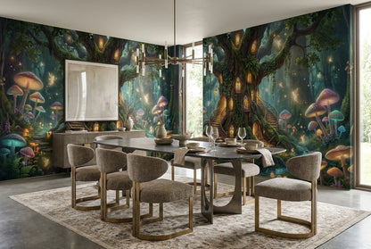 Teal Mushroom Enchanted Forest Wallpaper Mural - image 3