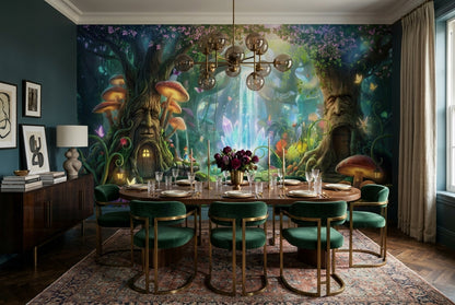Teal Mushroom Enchanted Forest Wallpaper Mural - image 4