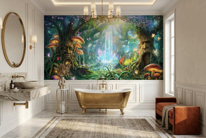 Teal Mushroom Enchanted Forest Wallpaper Mural - image 5