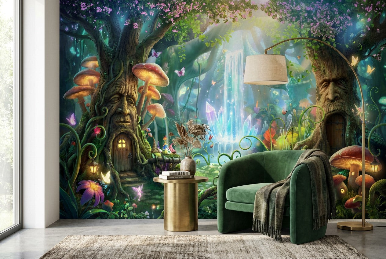 Teal Mushroom Enchanted Forest Wallpaper Mural - image 9