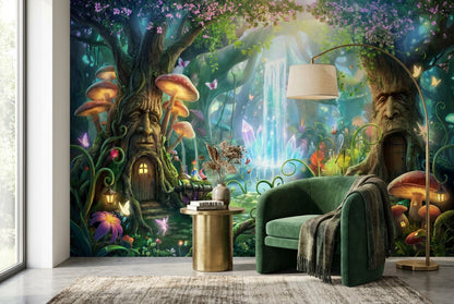 Teal Mushroom Enchanted Forest Wallpaper Mural - image 9