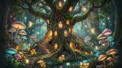 Teal Mushroom Tree Enchanted Forest Wallpaper Mural - image 2