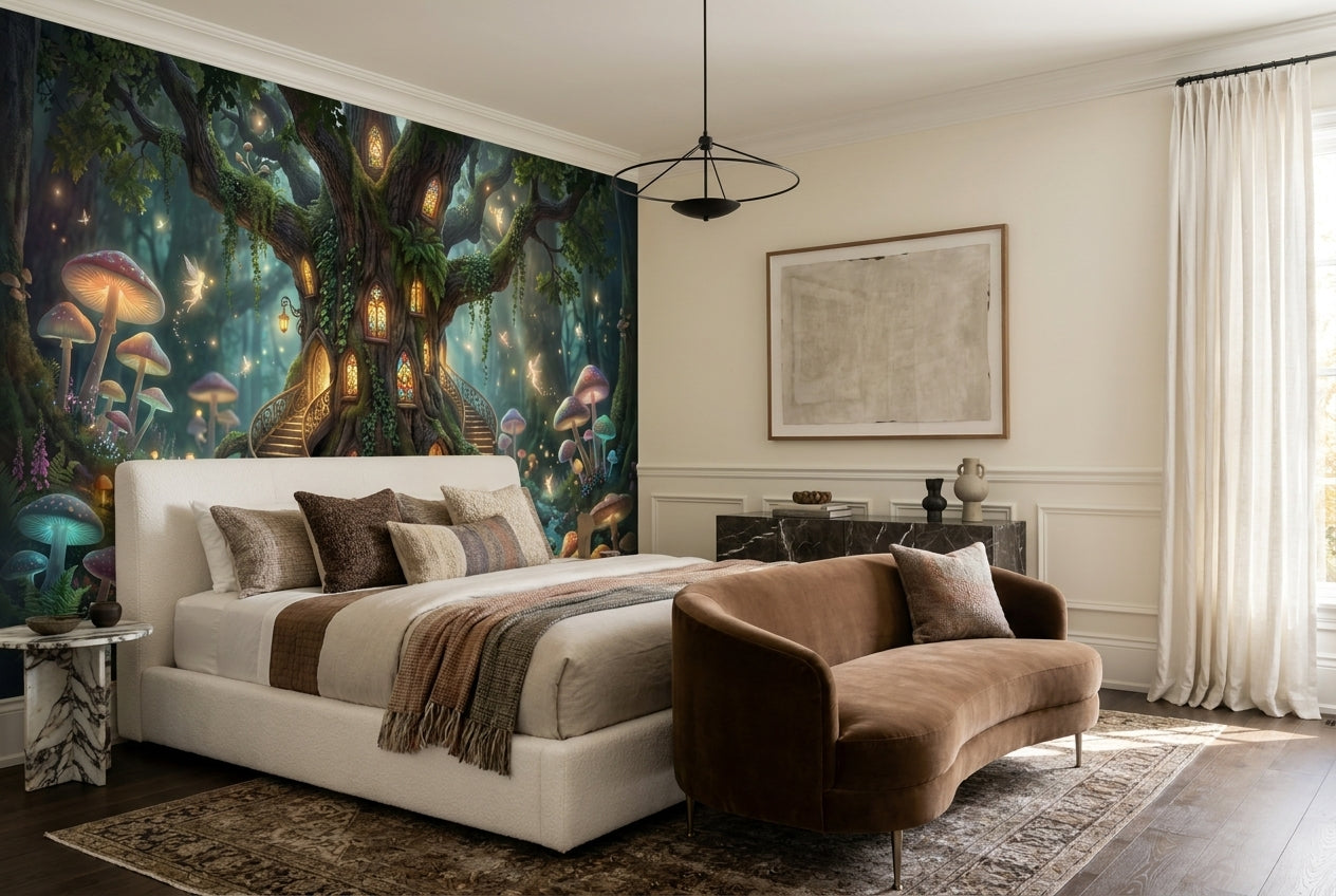 Teal Mushroom Tree Enchanted Forest Wallpaper Mural - image 5