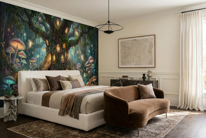 Teal Mushroom Tree Enchanted Forest Wallpaper Mural - image 5
