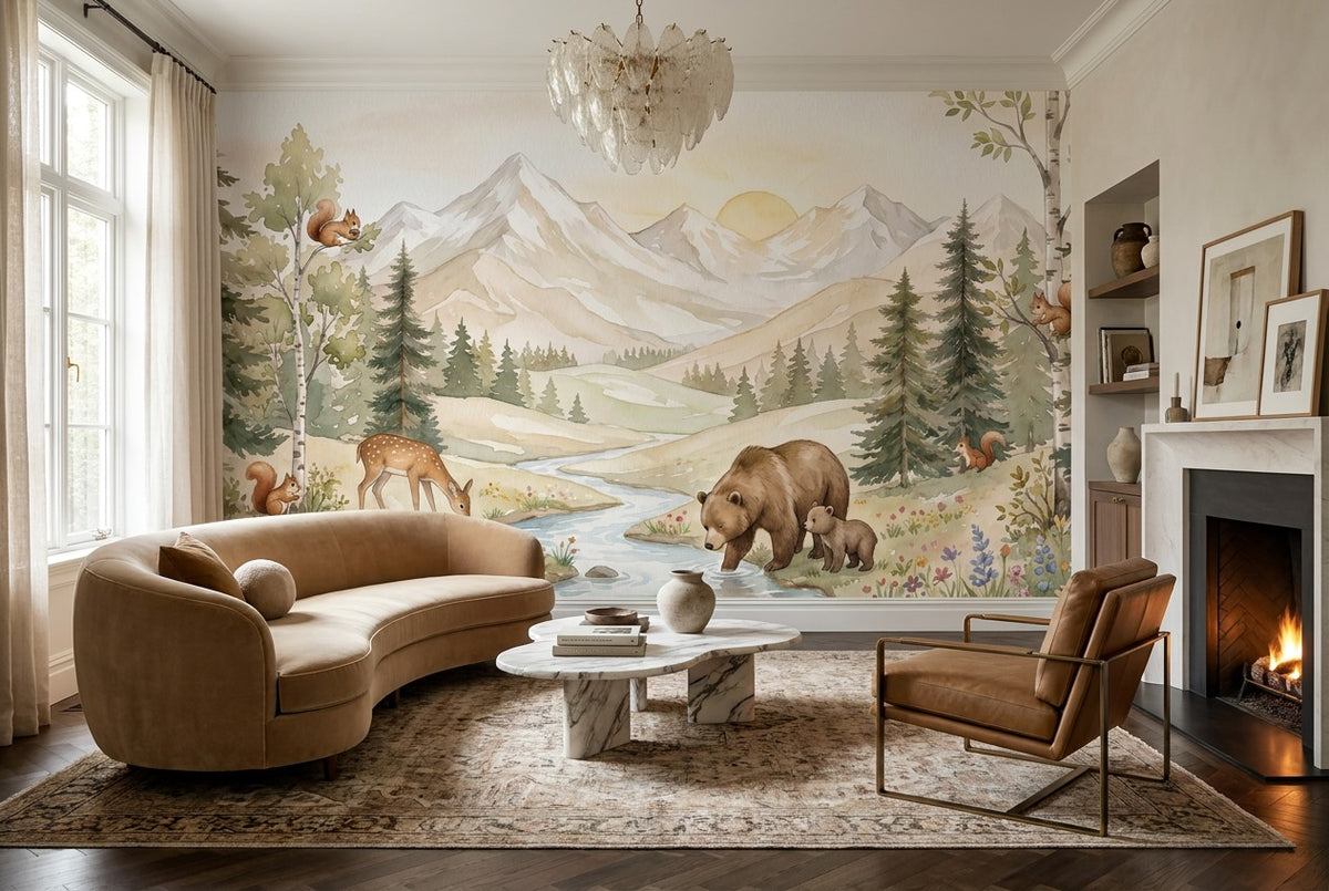 Beige Woodland Enchanted Forest Wallpaper Mural - image 1