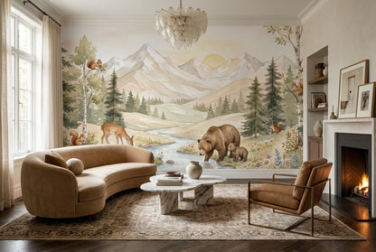 Beige Woodland Enchanted Forest Wallpaper Mural - image 1