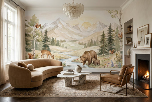 Beige Woodland Enchanted Forest Wallpaper Mural - image 1