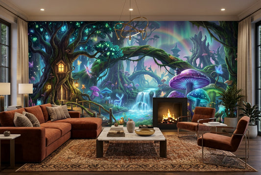 Teal Mushroom Enchanted Forest Wallpaper Mural - image 1