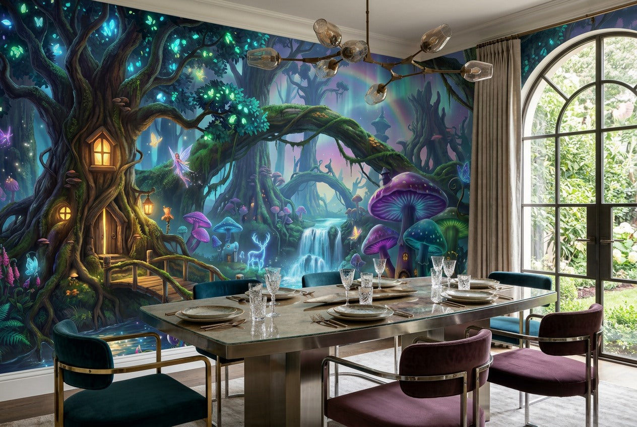 Teal Mushroom Enchanted Forest Wallpaper Mural - image 3