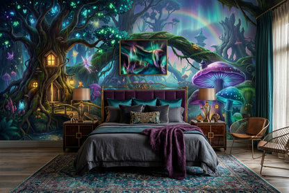 Teal Mushroom Enchanted Forest Wallpaper Mural - image 4