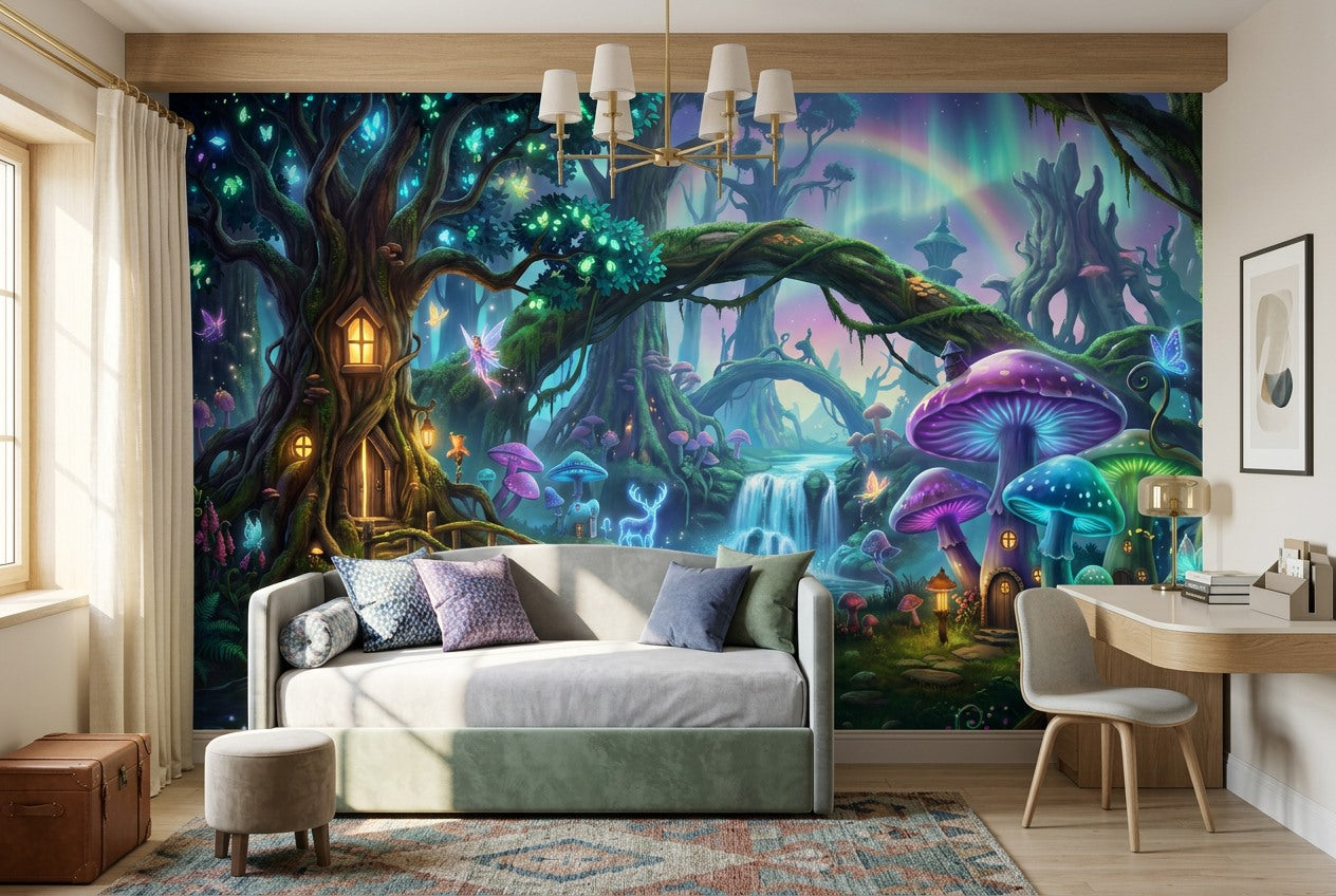 Teal Mushroom Enchanted Forest Wallpaper Mural - image 5