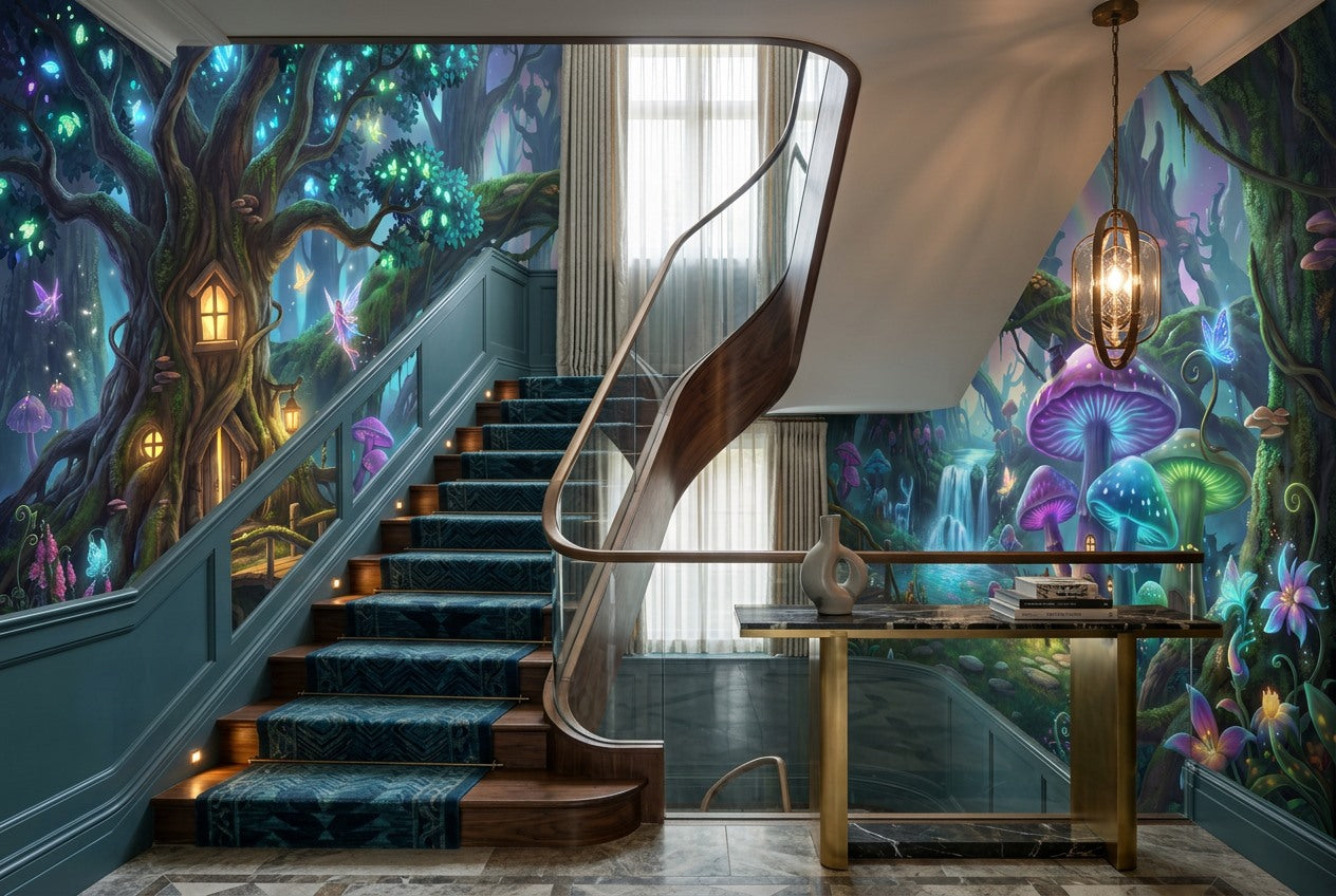 Teal Mushroom Enchanted Forest Wallpaper Mural - image 7