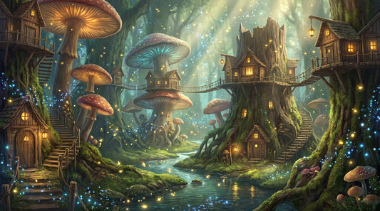Teal Mushroom Town Enchanted Forest Wallpaper Mural - image 2