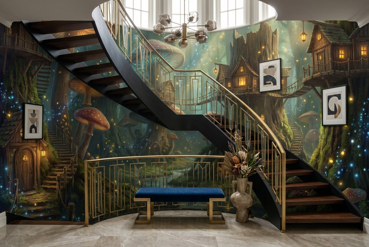 Teal Mushroom Town Enchanted Forest Wallpaper Mural - image 8