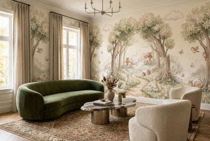 Beige Woodland Enchanted Forest Wallpaper Mural - image 1