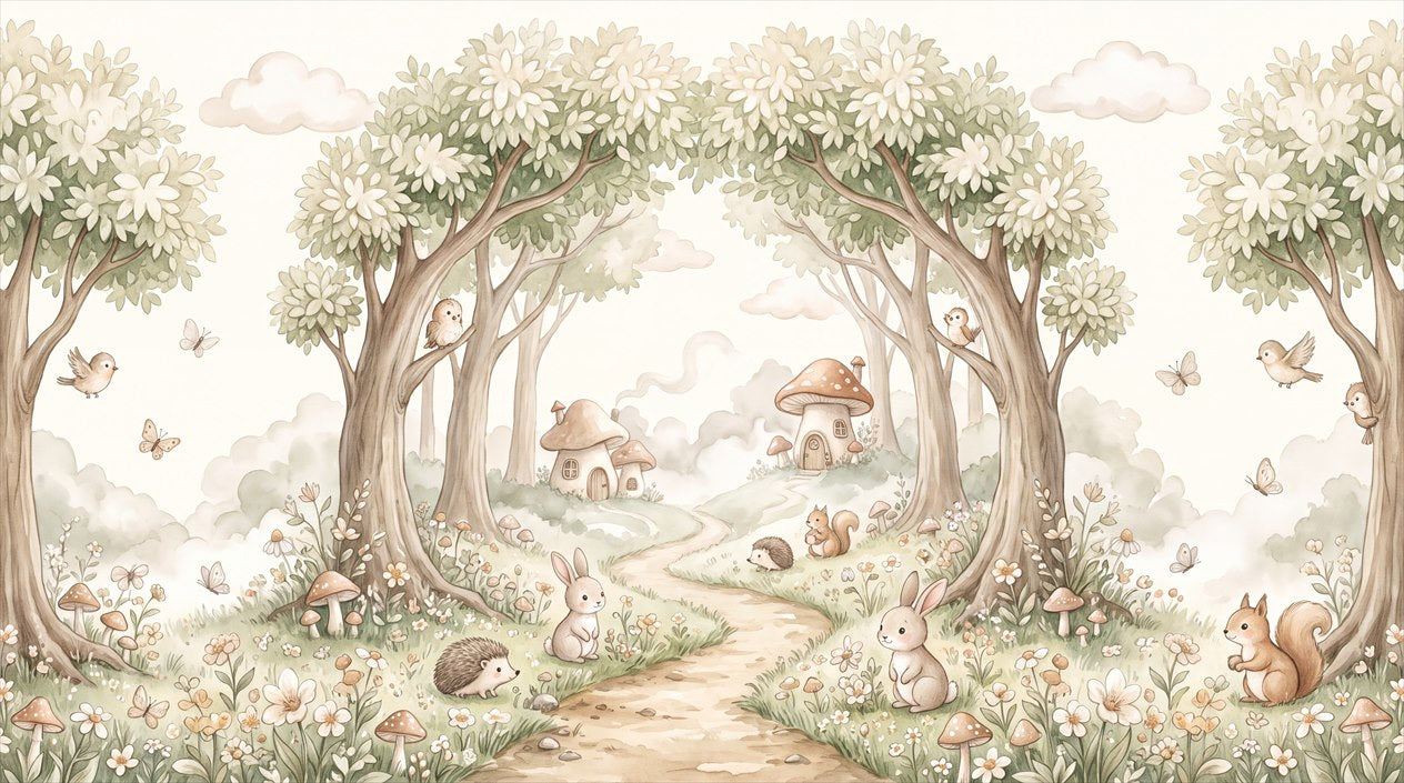 Beige Woodland Enchanted Forest Wallpaper Mural - image 2